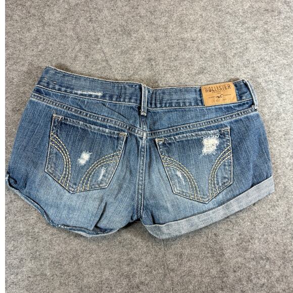 Hollister Denim Jean Cut Off Shorts Womens 1 Juniors Blue Distresses Sexy Summer - Picture 7 of 8